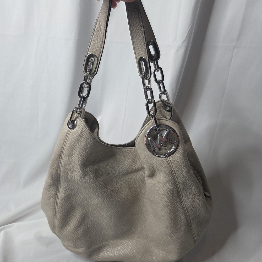 Michael Kors Fulton Taupe Leather Shoulder Bag Slouchy